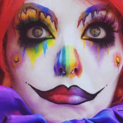 Rainbow clown makeup. 